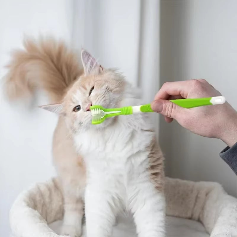 3-Sided Dental Care Toothbrush for Dogs and Cats - Effective Tool for Tartar Removal and Bad Breath Prevention
