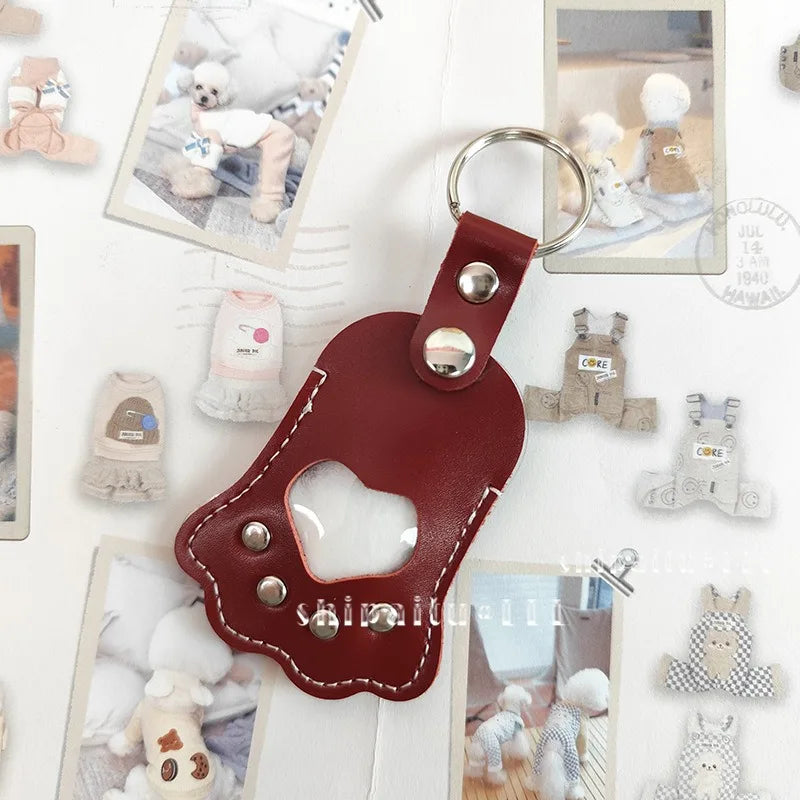 Premium Handcrafted Leather Pet Memorial Keychain with Cat Paw Motif and Hair Storage Pouch