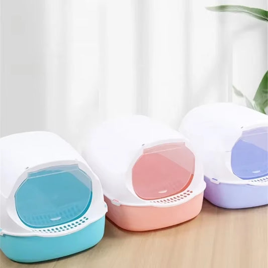 Semi-Enclosed Splashproof Cat Litter Box with Cleaning Basin - Kitty Toilet Supplies