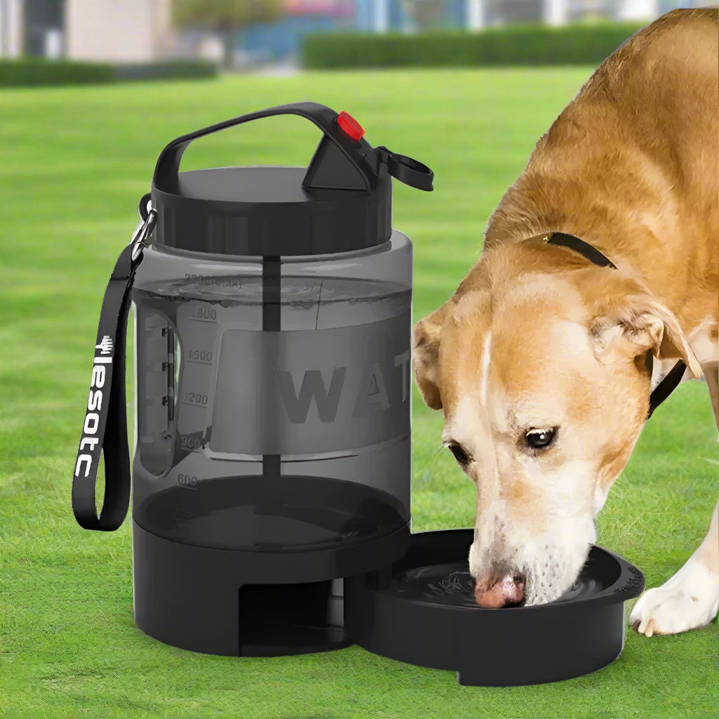 2.2L High-Capacity Dog Water Bottle with Built-In Drinking Bowl - Portable Travel Feeder for Outdoor Activities