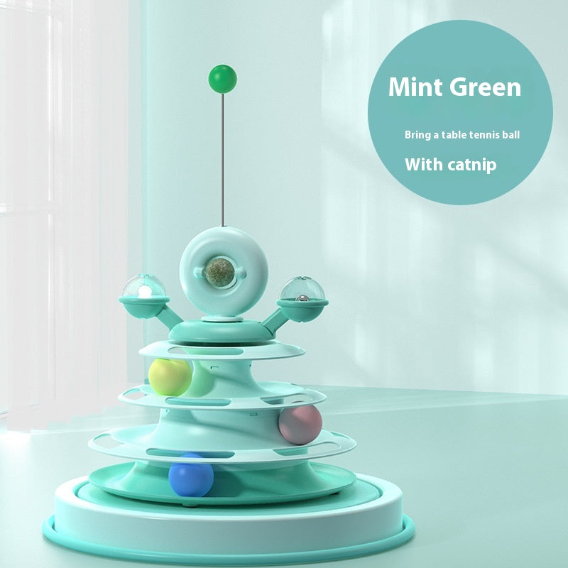 4-Tier Interactive Cat Toy Tower with Rolling Balls - Smart Training Puzzle for Pets