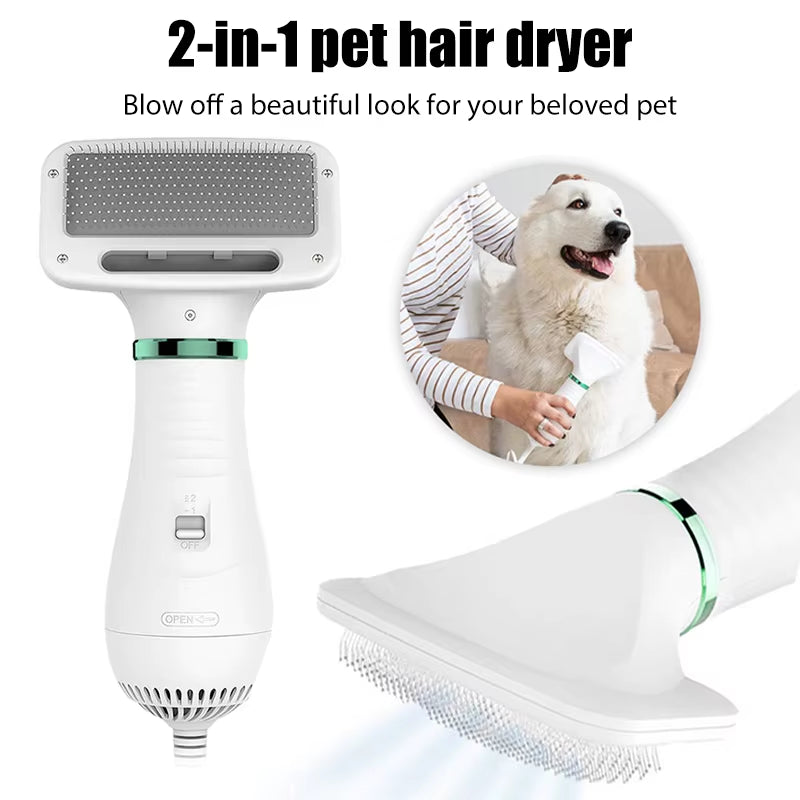 Professional 2-in-1 Pet Hair Dryer and Grooming Brush for Cats and Dogs - Portable Furry Drying Comb