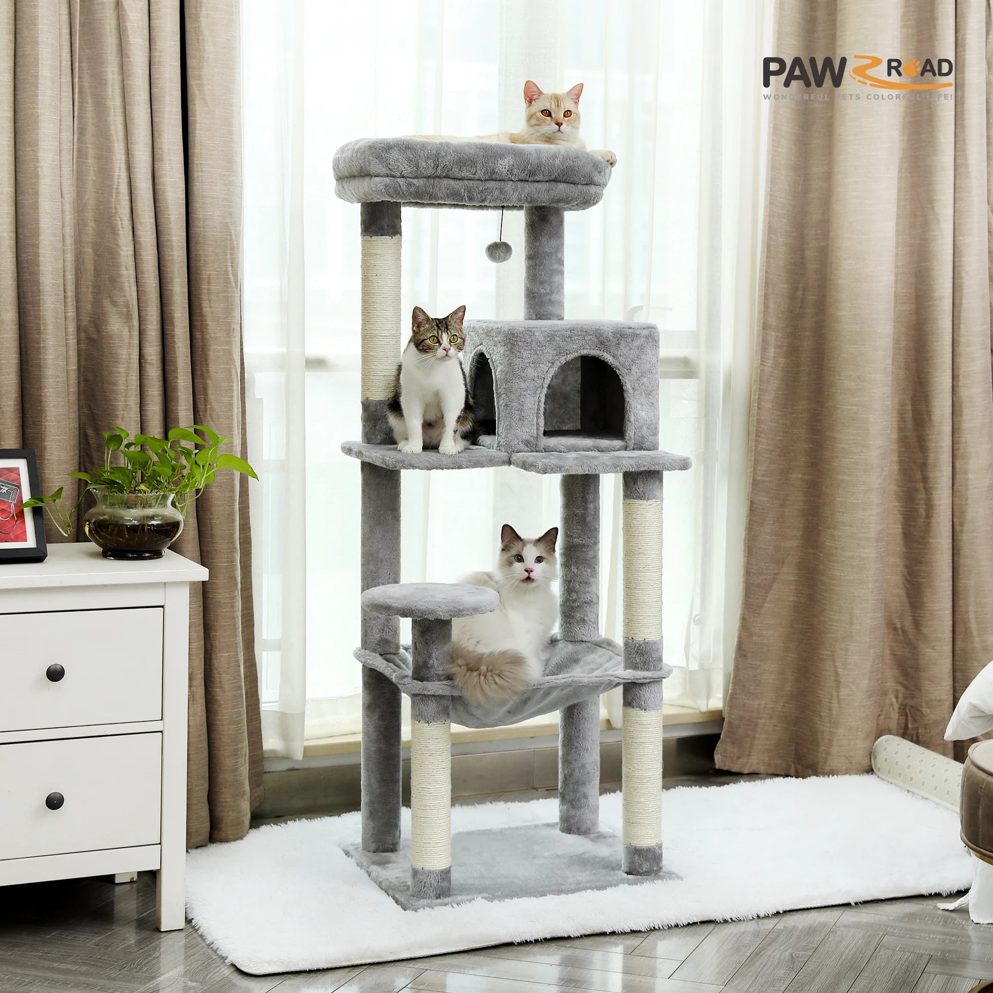 5-Level Indoor Cat Tree Tower for Large Cats with Spacious Hammock, Sisal Scratching Posts, Cozy Condo, and Elevated Perch