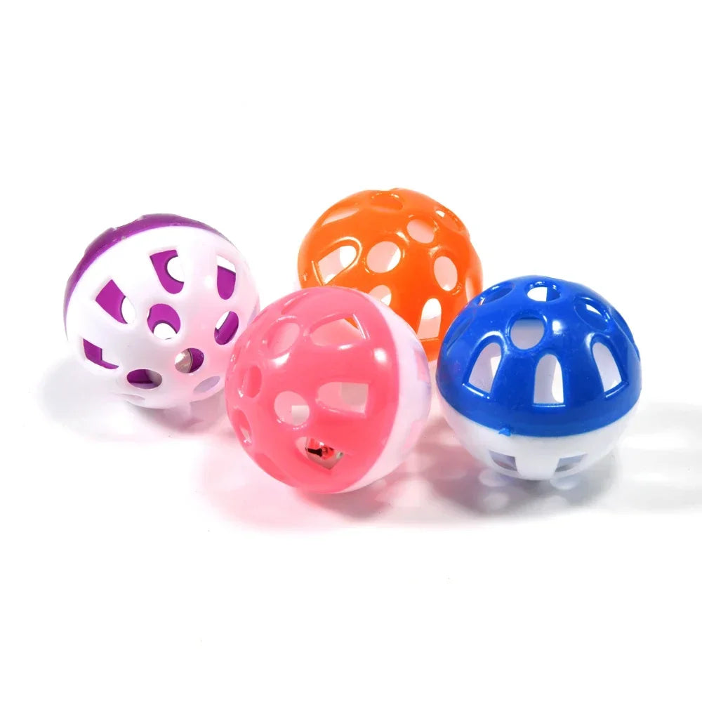 10-Piece Vibrantly Colored Hollow Rolling Bell Ball Toy Set for Parrots and Birds - Chewing and Play Essentials for Parakeets and Cockatiels