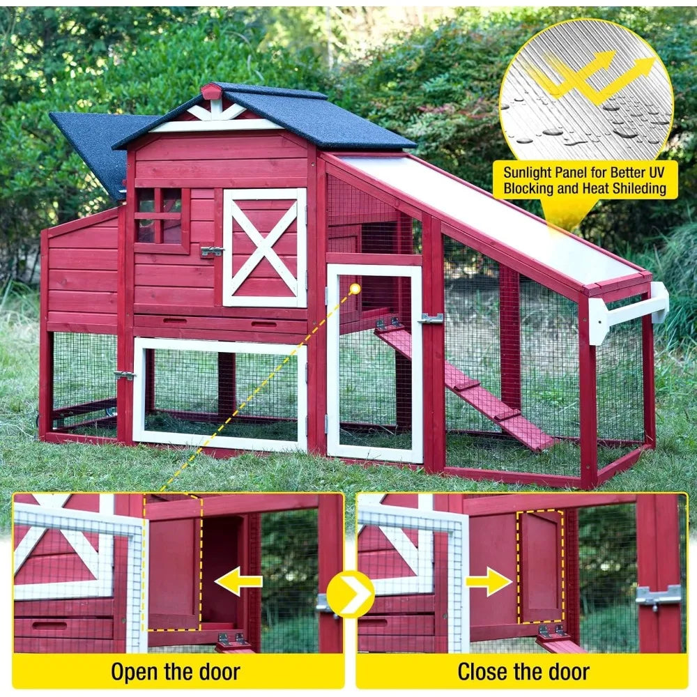 Expandable Wooden Chicken Coop with Spacious Nesting Box and Leakproof Pull-Out Tray