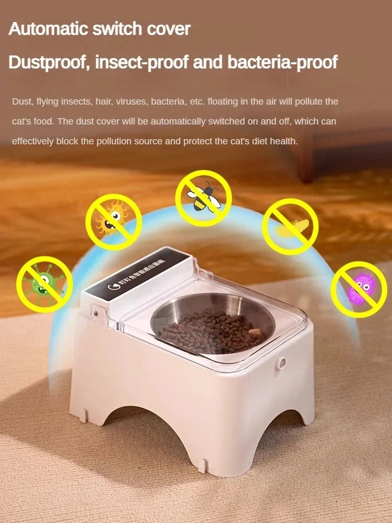 Smart Pet Feeder with Infrared Sensor and Automatic Lid for Cats and Dogs, Rodent-Proof Food Dispenser