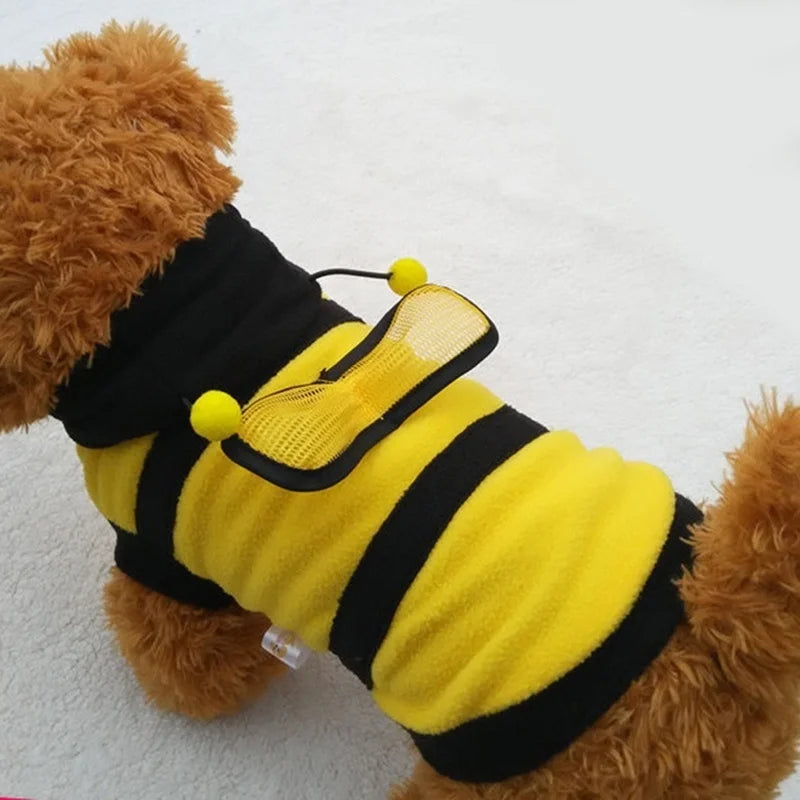 Bee Pet Fleece Hoodie for Dogs and Cats - Elegant Costume Wear for Halloween and Cosplay