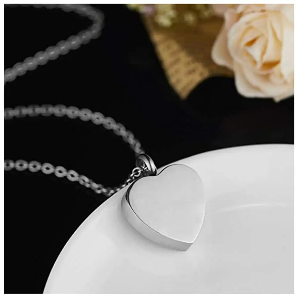 Silver Heart Cremation Jewelry Pendant Necklace for Pet Ashes - Memorial Keepsake with Funnel Filling Tool