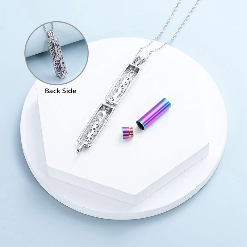 Cylinder Cremation Jewelry - Tree of Life Urn Ashes Necklace for Men and Women, Memorial Pendant for Ashes