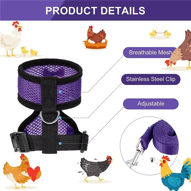 Premium Poultry Harness and Collar Set with Comfortable Leashes and Breathable Design for Chickens and Ducks
