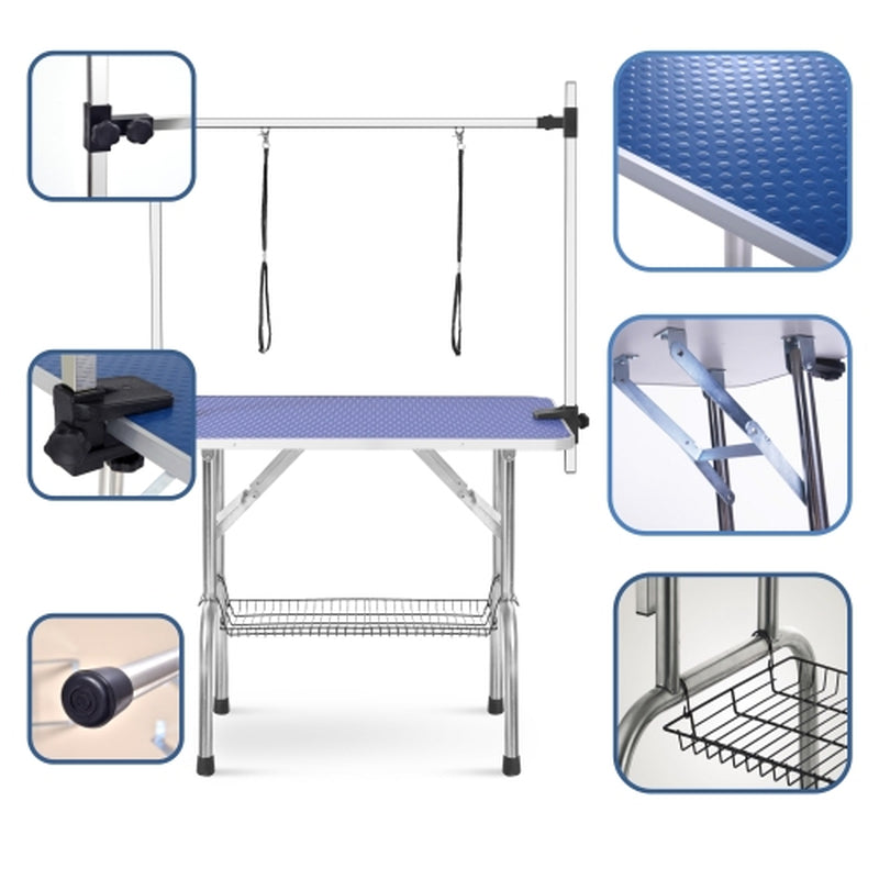 36-Inch Professional Heavy-Duty Stainless Steel Folding Grooming Table for Pets