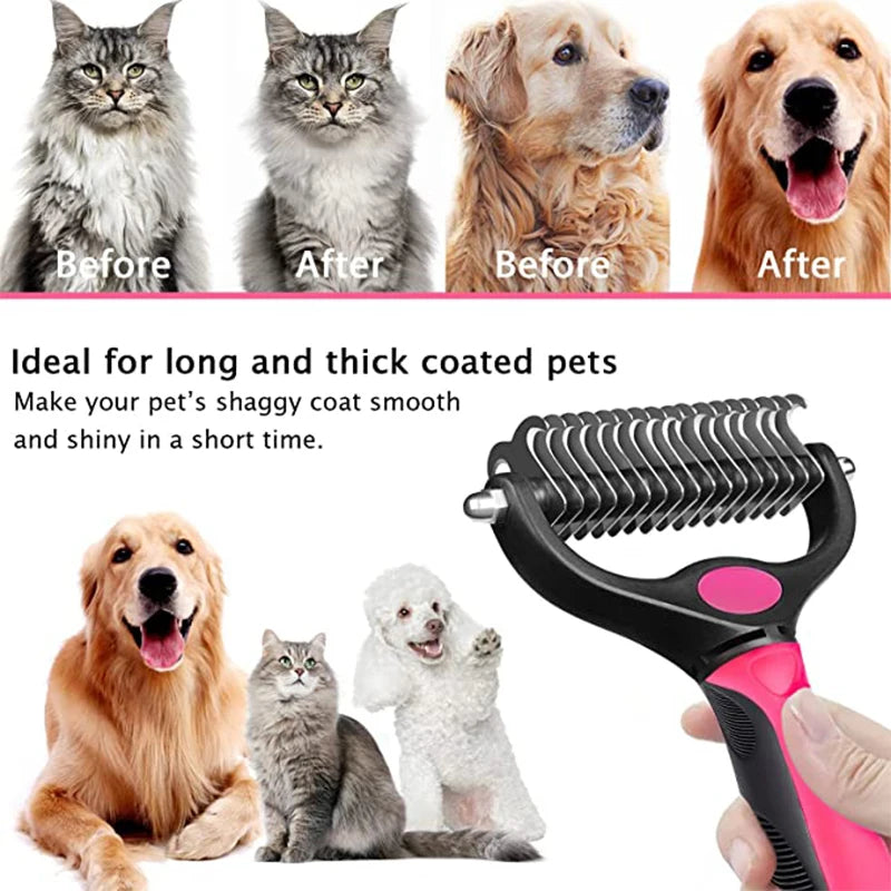 Professional Dual-Sided Deshedding Brush for Dogs and Cats - Efficient Grooming Tool for Fur and Mat Removal