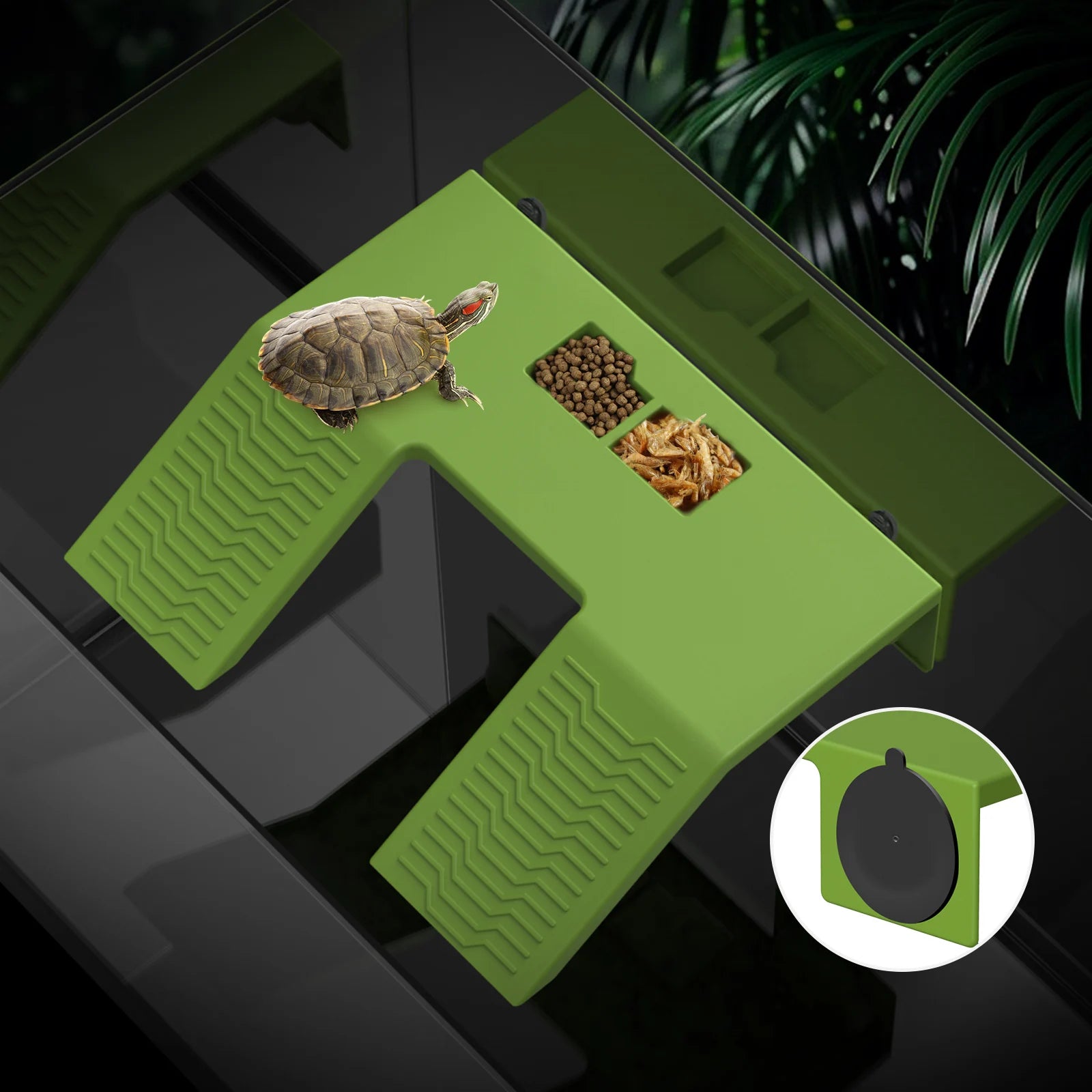 Turtle Basking Platform with Suction Cups - Plastic Terrarium Bowl for Aquatic Reptiles and Amphibians