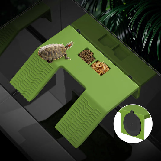 Turtle Basking Platform with Suction Cups - Plastic Terrarium Bowl for Aquatic Reptiles and Amphibians