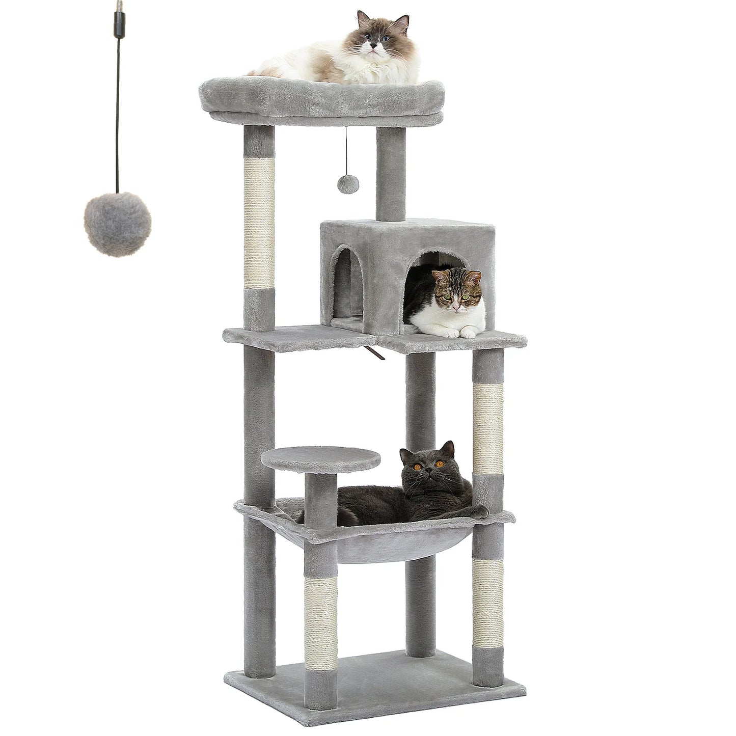 5-Level Indoor Cat Tree Tower for Large Cats with Spacious Hammock, Sisal Scratching Posts, Cozy Condo, and Elevated Perch