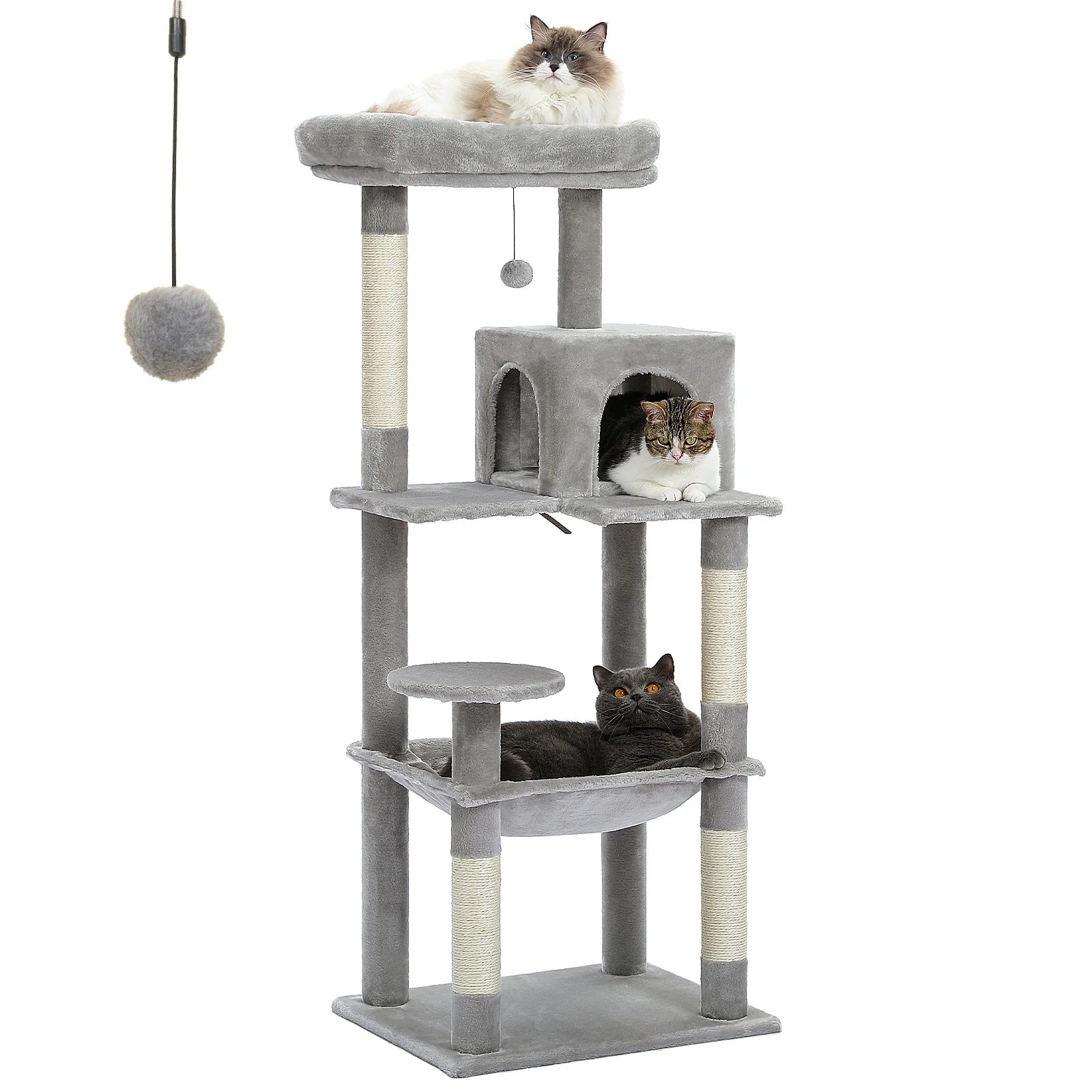 5-Level Indoor Cat Tree Tower for Large Cats with Spacious Hammock, Sisal Scratching Posts, Cozy Condo, and Elevated Perch