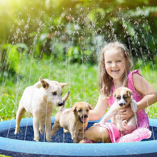170cm Inflatable Outdoor Pet Swimming Pool and Splash Pad - Cooling Water Mat for Dogs and Children