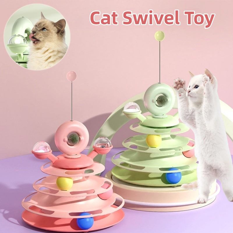 4-Tier Interactive Cat Toy Tower with Rolling Balls - Smart Training Puzzle for Pets