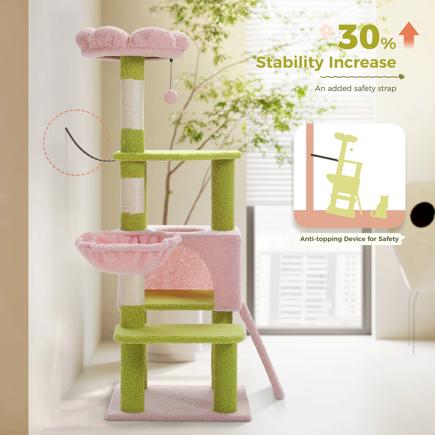 Multi-Tiered Cat Tree with Sisal-Wrapped Scratching Posts and Comfortable Condo for Small to Medium Indoor Cats