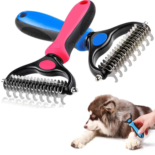 Professional Dual-Sided Deshedding Brush for Dogs and Cats - Efficient Grooming Tool for Fur and Mat Removal