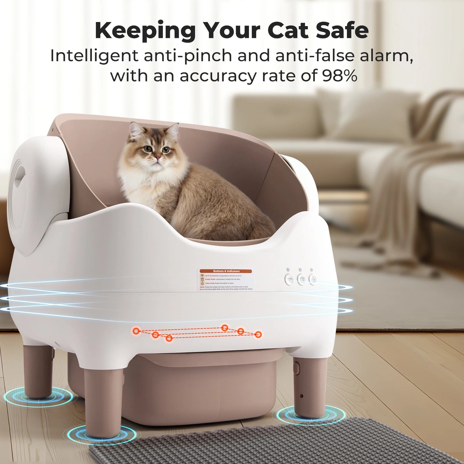 Smart Automatic Self-Cleaning Litter Box with App Control, Spacious Odor-Free Waste Bin, Open-Top Design for Multi-Cat Households