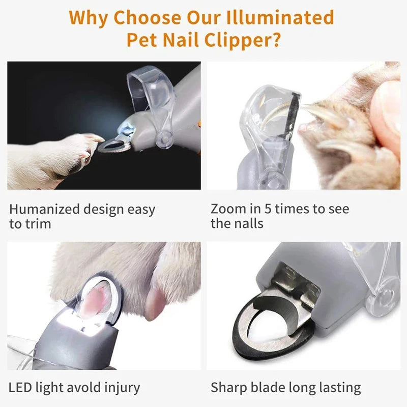 Professional Pet Nail Clipper with Integrated LED Light - Nail Scissors and Claw Cutter for Cats and Dogs