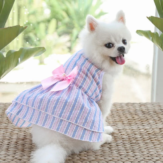 Vertical Striped Butterfly Skirt for Pets - Summer Princess Dress for Dogs and Cats, Ideal for Weddings and Special Occasions
