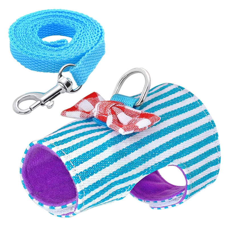 Pet Harness with Bowtie and Striped Star Design for Hamsters, Rabbits, Ferrets, and Rats - Includes Leash and Chest Strap