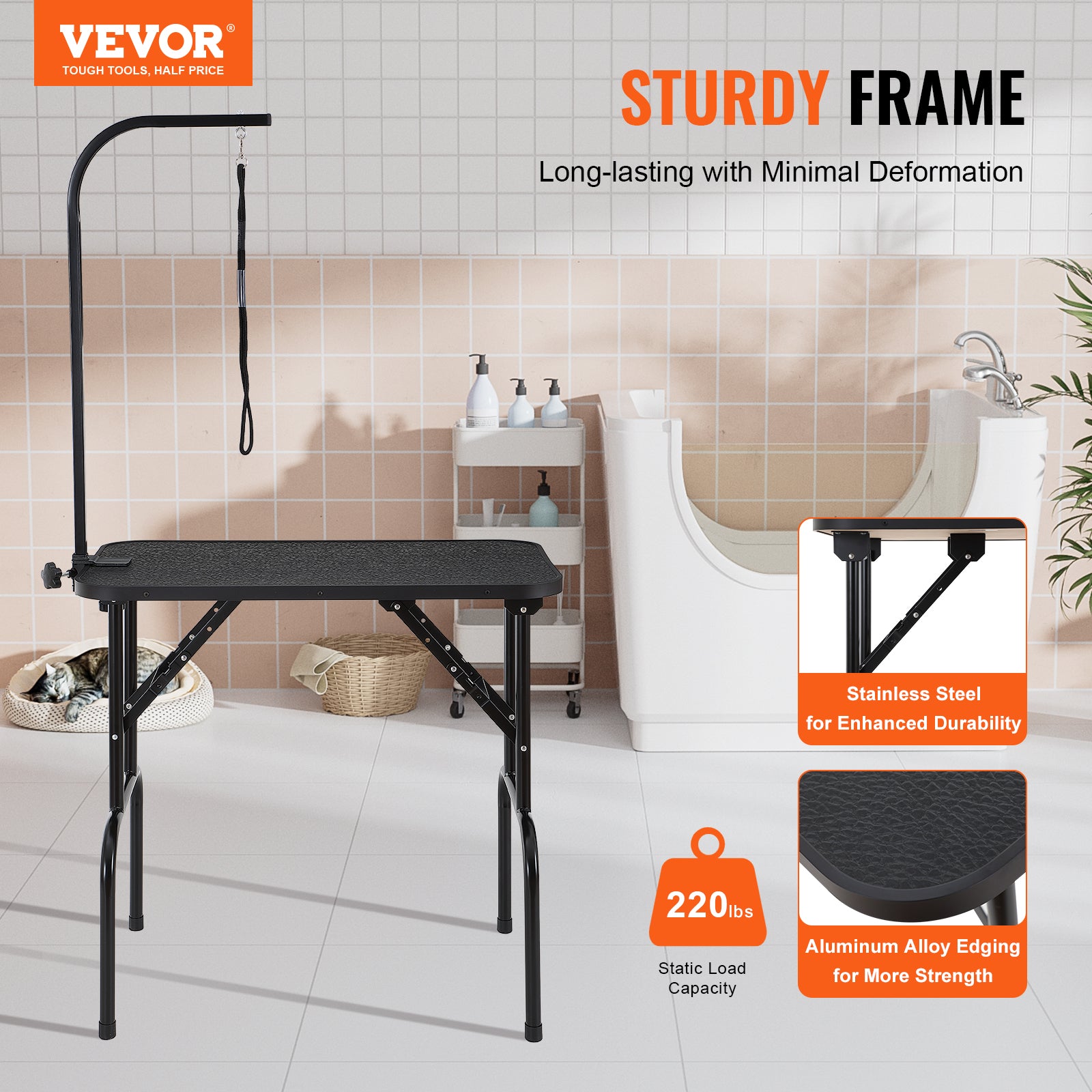 VEVOR Professional Pet Grooming Table with Adjustable Arm and Clamp, 32" x 18" Foldable Station for Medium and Small Dogs, Includes No-Sit Haunch Holder and Grooming Loop, Supports Up to 220 lbs