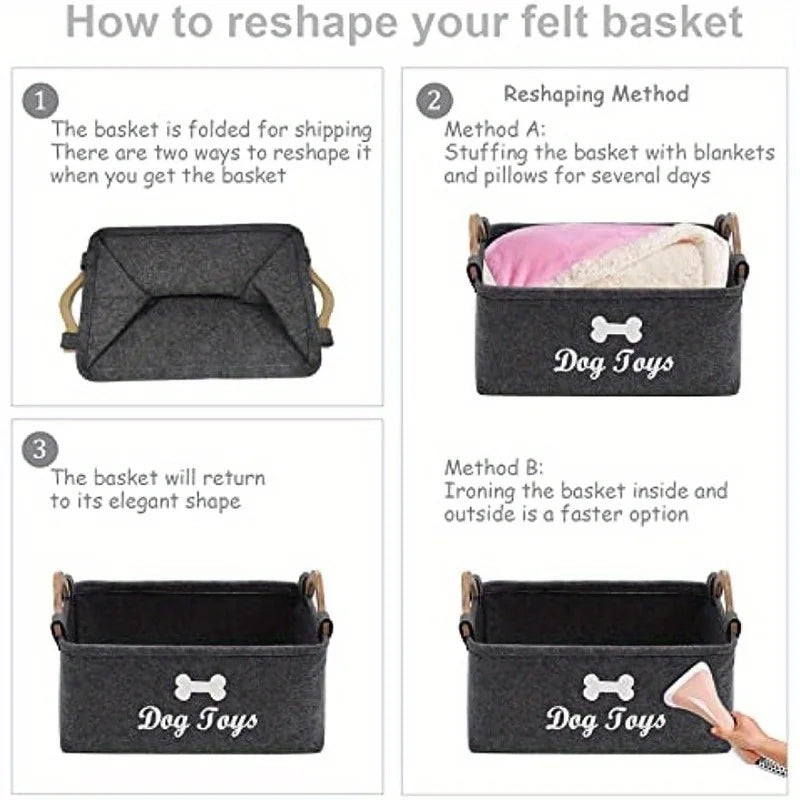 Felt Pet Toy Storage Organizer for Dogs - Ideal for Toys, Blankets, Leashes, and Food