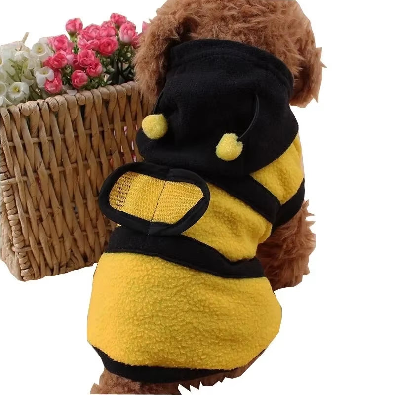 Bee Pet Fleece Hoodie for Dogs and Cats - Elegant Costume Wear for Halloween and Cosplay