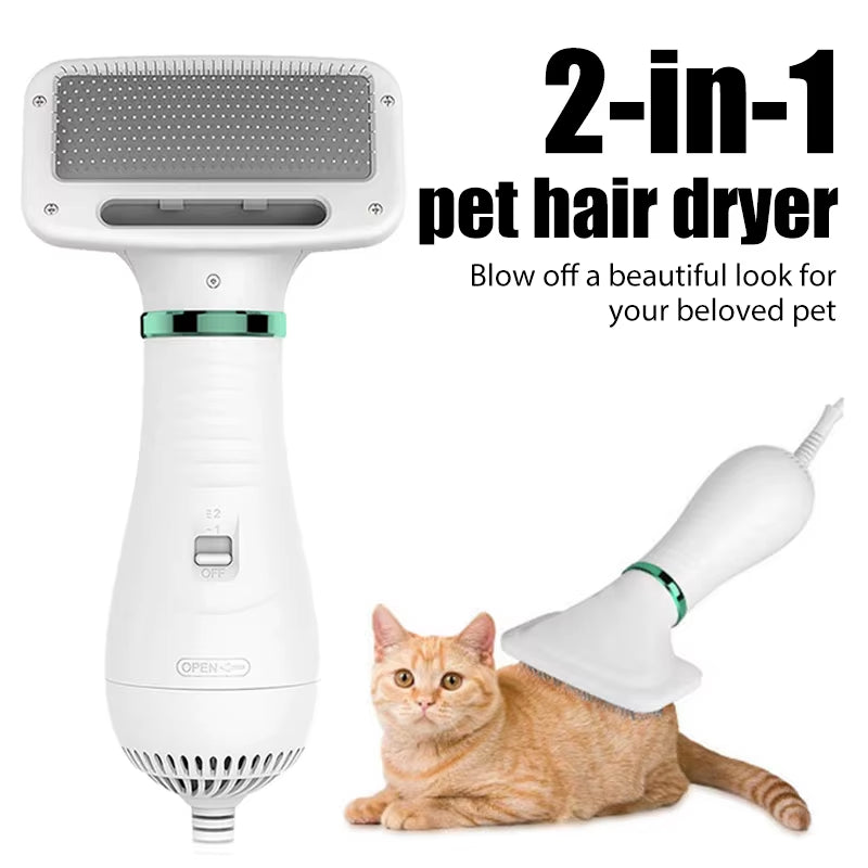 Professional 2-in-1 Pet Hair Dryer and Grooming Brush for Cats and Dogs - Portable Furry Drying Comb
