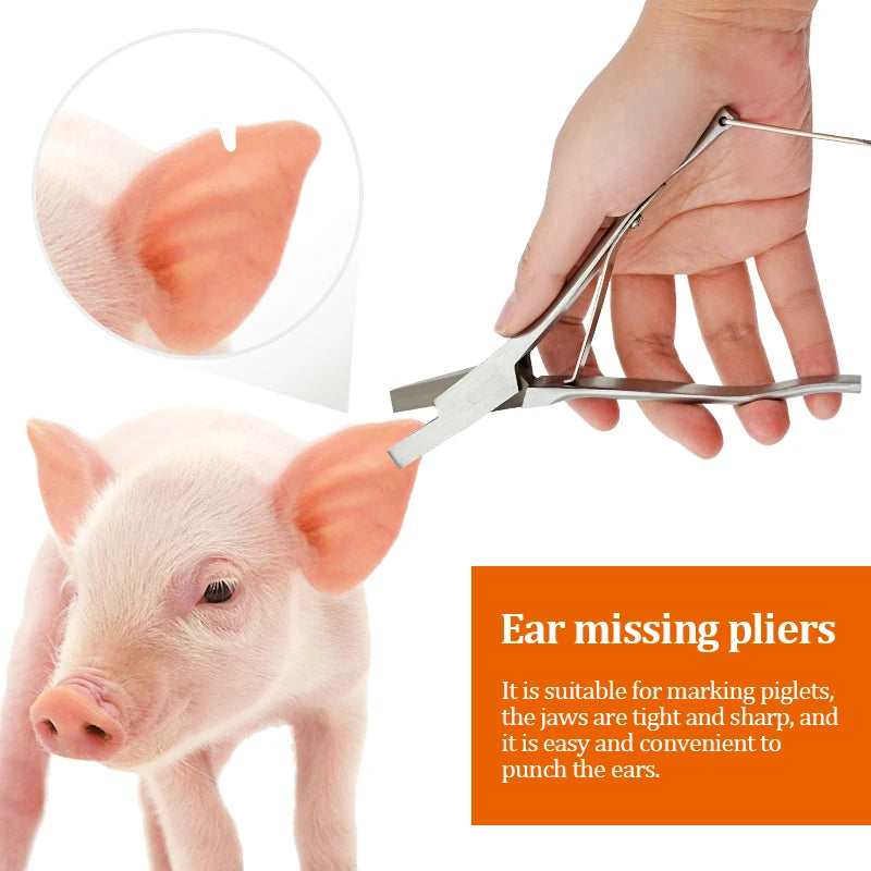 Stainless Steel Pig Ear Notcher Pliers with V and U Shape Clamps for Livestock Ear Marking - Essential Tool for Agricultural Use