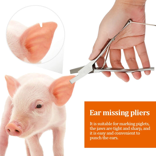 Stainless Steel Pig Ear Notcher Pliers with V and U Shape Clamps for Livestock Ear Marking - Essential Tool for Agricultural Use