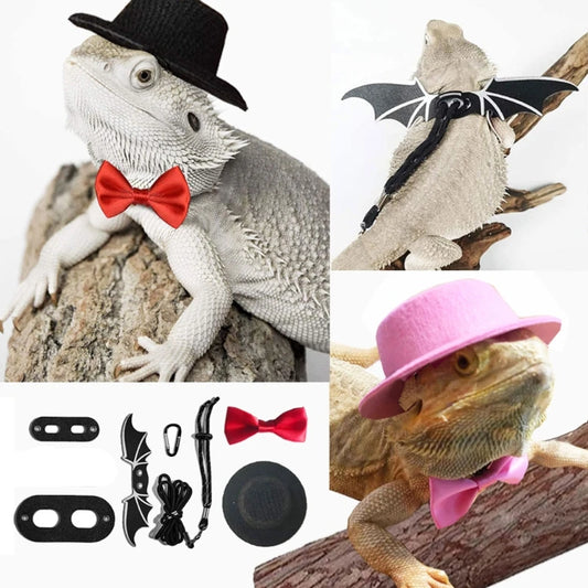 Premium Soft Leather Traction Leash with Bow Tie for Bearded Dragon Harness - Halloween Costume Pet Accessory