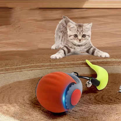 Interactive Automatic Rolling Ball Toy with Faux Tail for Cats and Dogs - Rechargeable Smart Pet Training Device Imitating Mouse Movement