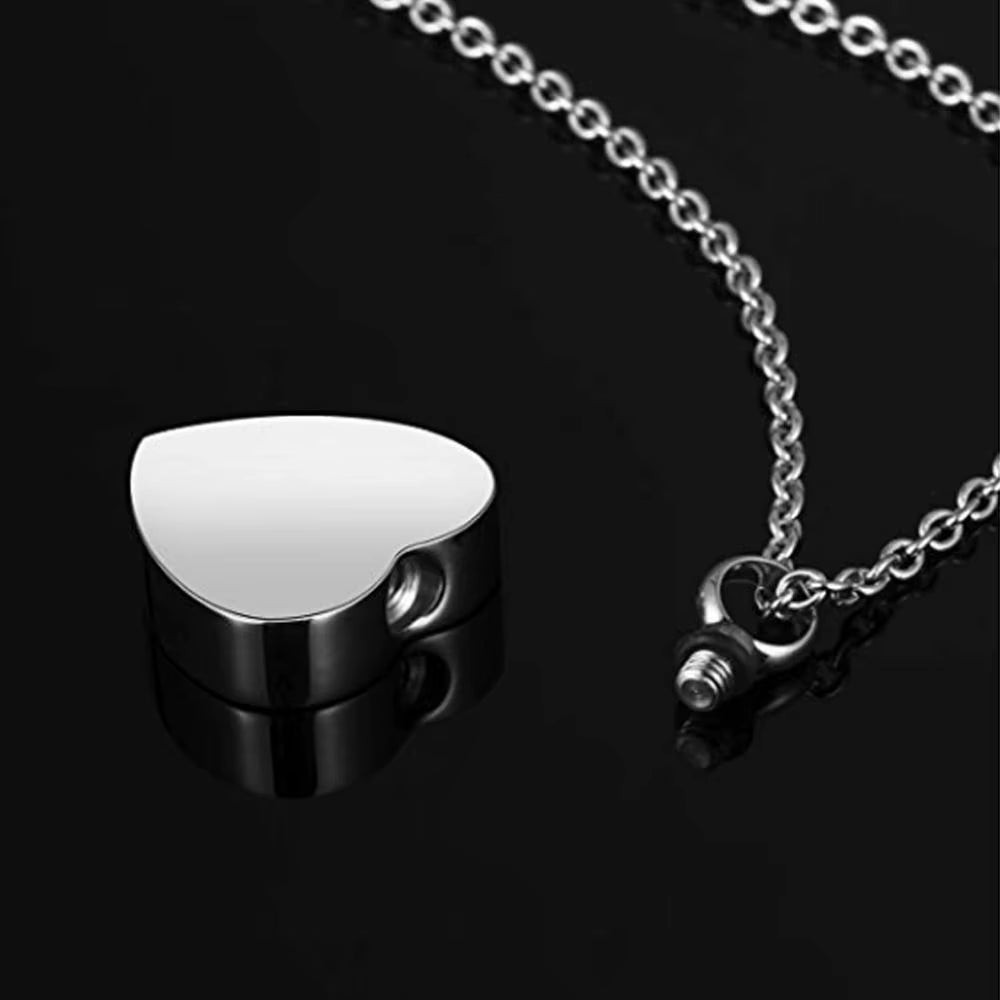 Silver Heart Cremation Jewelry Pendant Necklace for Pet Ashes - Memorial Keepsake with Funnel Filling Tool