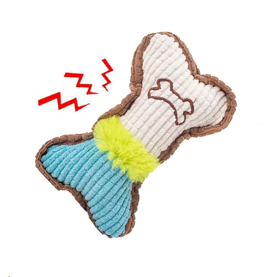 Plush Squeaky Dog Chew Toy - Bone-Shaped Design for Small to Medium Breeds, Perfect for Aggressive Chewers and Dental Health