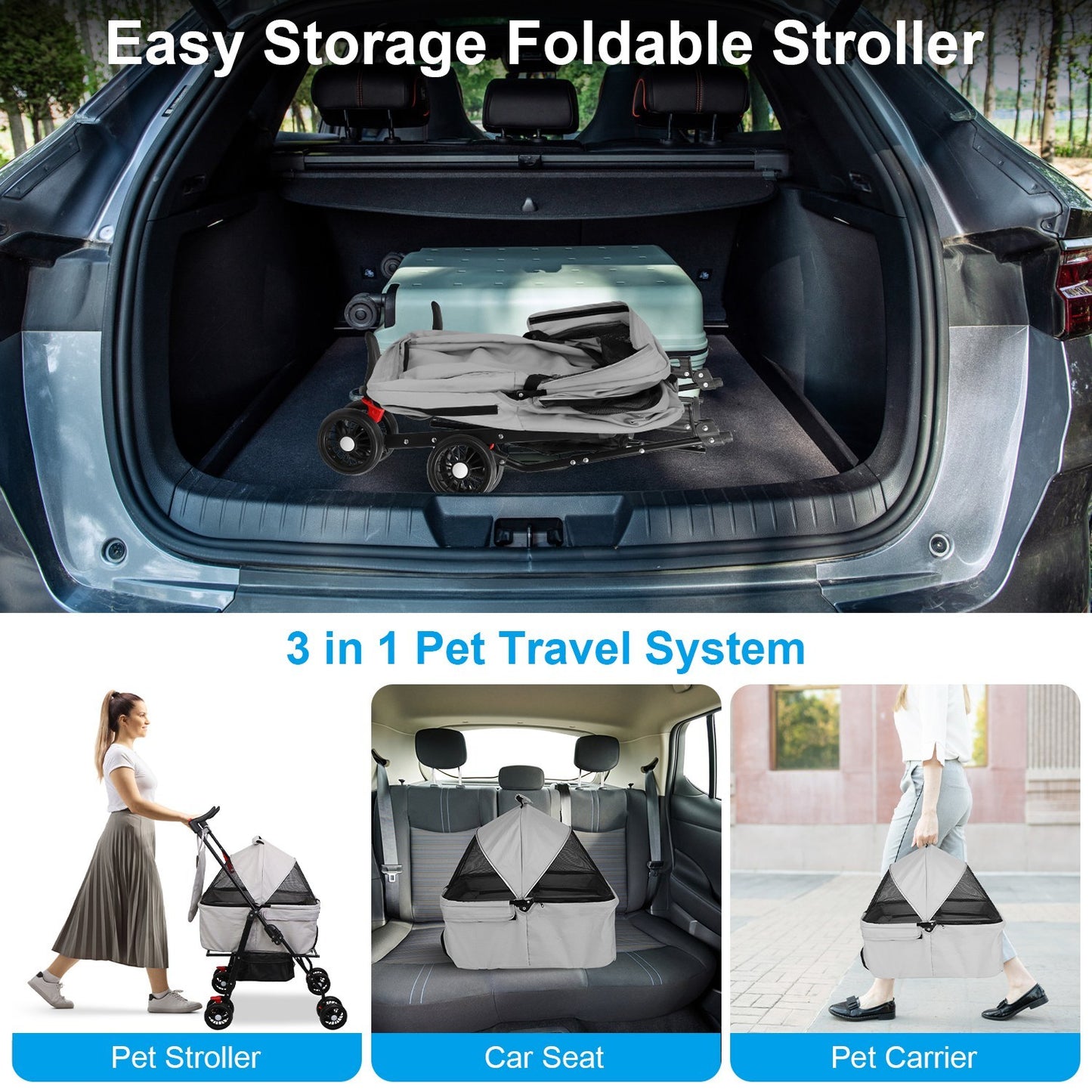 Pet Stroller Foldable Carrier Strolling Cart