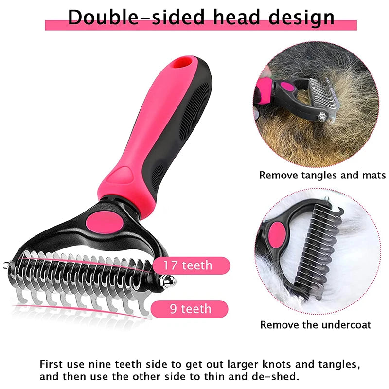 Professional Dual-Sided Deshedding Brush for Dogs and Cats - Efficient Grooming Tool for Fur and Mat Removal