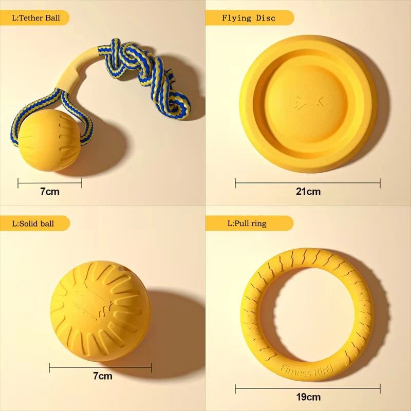 EVA Durable Dog Toy Set: 4-Pack of Flying Discs, Balls, and Tug Ropes for Effective Chew-Proof Dental Care for Puppies and Adult Dogs (2024 Best Seller)