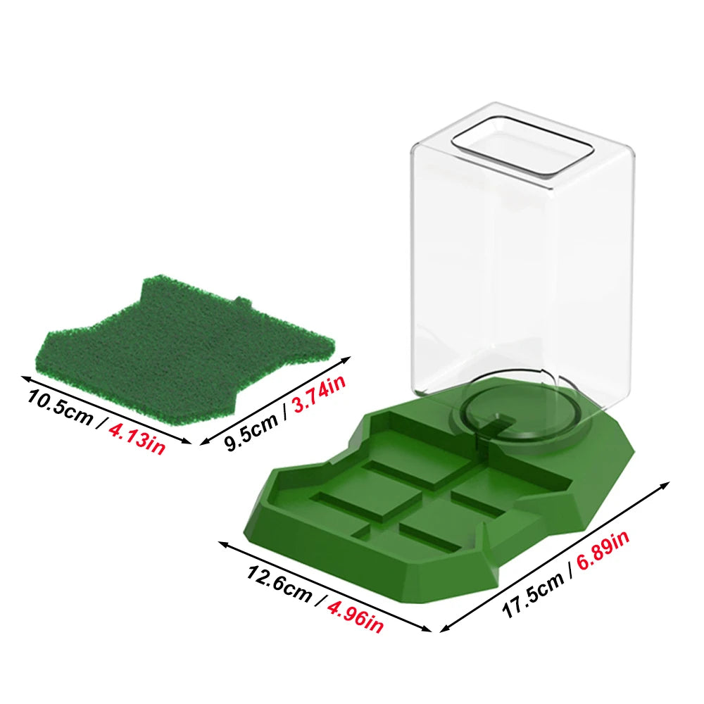 Automatic Reptile Feeder and Corner Water Bowl with Integrated Water Bottle for Small Pets, Including Turtles, Lizards, and Geckos