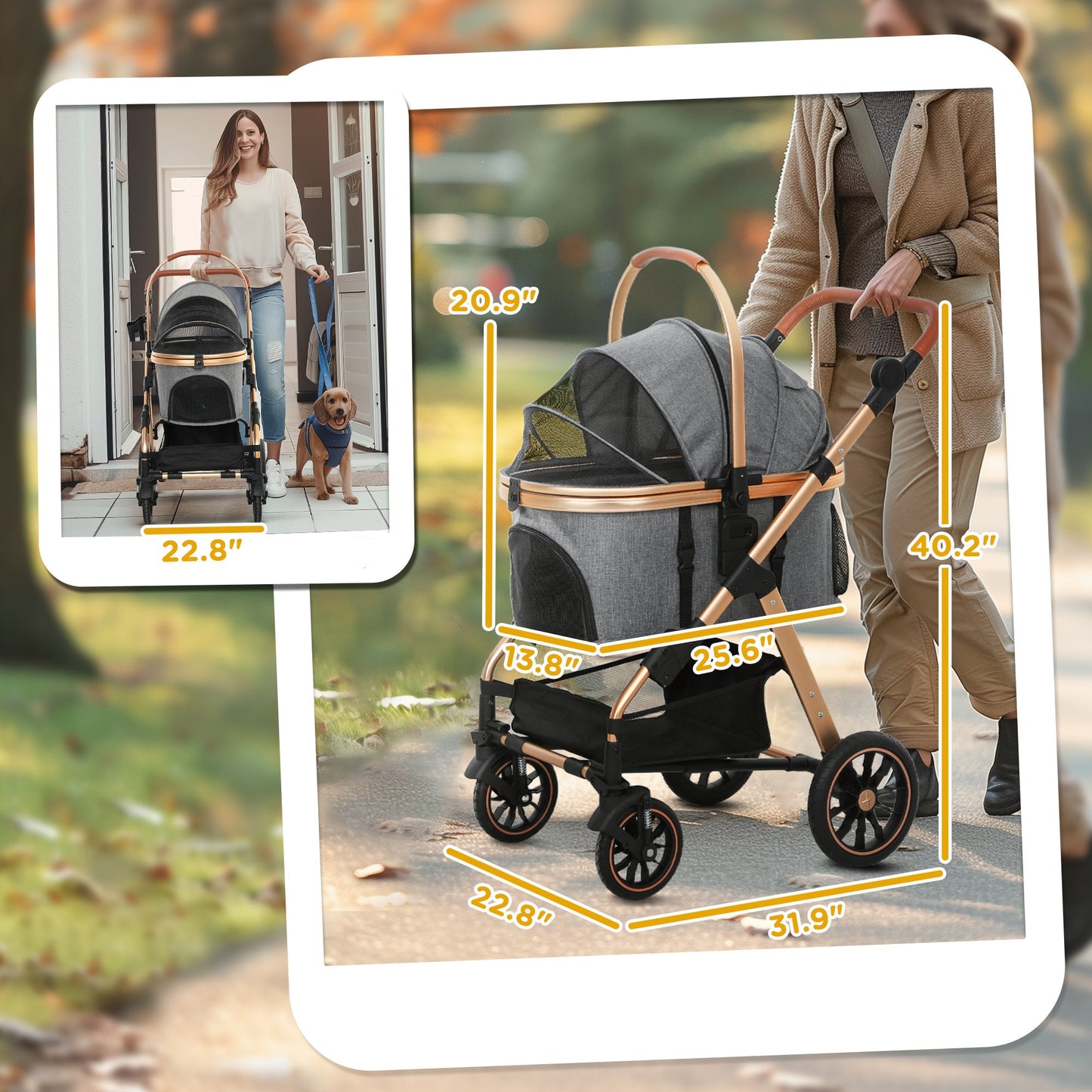 3 In 1 Dog Stroller With Detachable Cabin