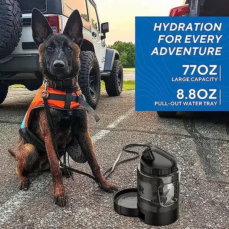 2.2L High-Capacity Dog Water Bottle with Built-In Drinking Bowl - Portable Travel Feeder for Outdoor Activities