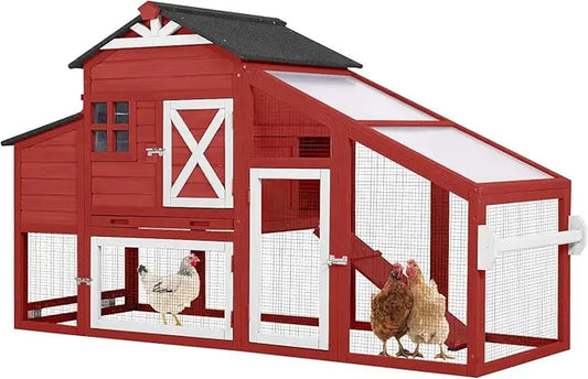 Expandable Wooden Chicken Coop with Spacious Nesting Box and Leakproof Pull-Out Tray