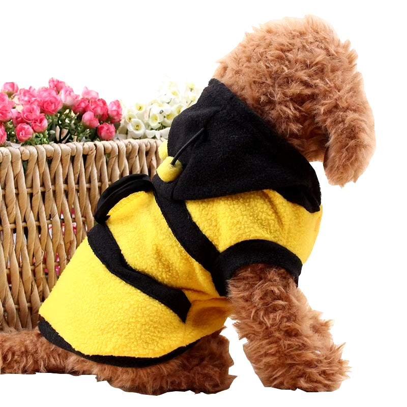 Bee Pet Fleece Hoodie for Dogs and Cats - Elegant Costume Wear for Halloween and Cosplay