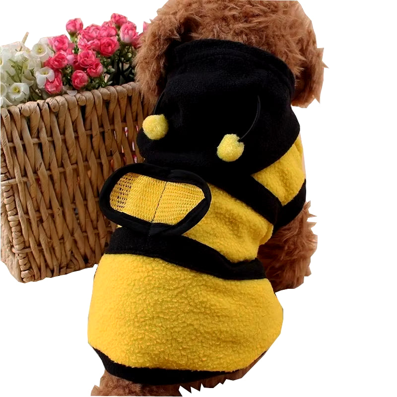 Bee Pet Fleece Hoodie for Dogs and Cats - Elegant Costume Wear for Halloween and Cosplay