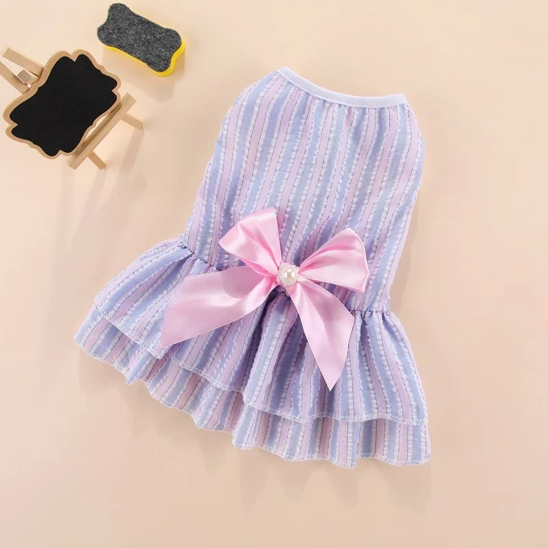 Vertical Striped Butterfly Skirt for Pets - Summer Princess Dress for Dogs and Cats, Ideal for Weddings and Special Occasions