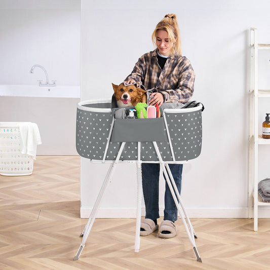 Elevated Foldable Pet Bathing Station in Grey for Small to Medium Dogs and Cats