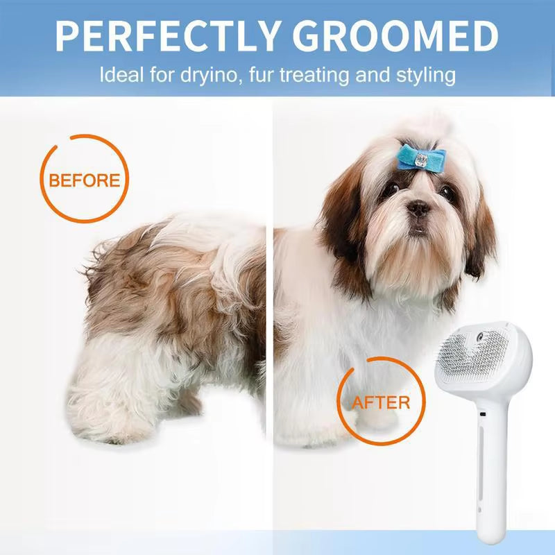 Pet Steam Massage Brush with Safe Round Head and Soft Teeth for Effective Hair Removal in Dogs and Cats